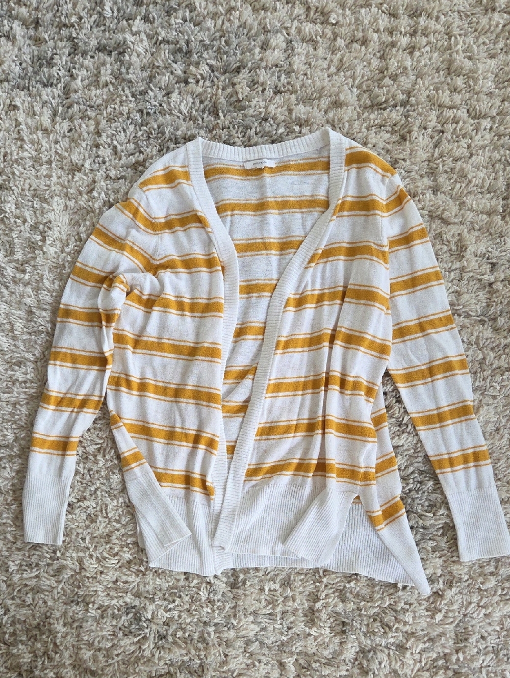 Maurices White and Mustard Striped Open-Front Cardigan